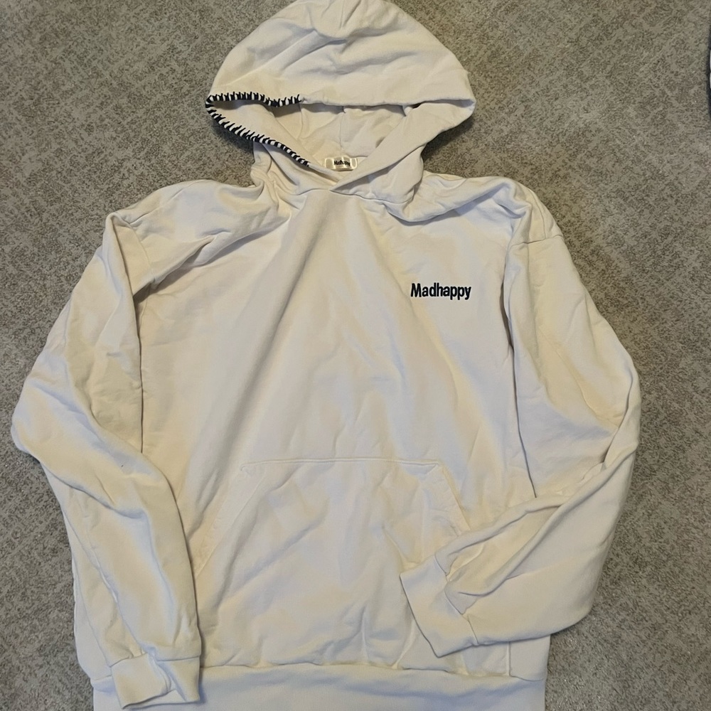 White mad happy sweatshirt